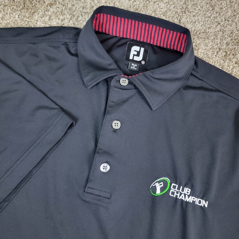 FootJoy Mens Medium Solid Black Performance Stretch Golf Polo Short Sleeve